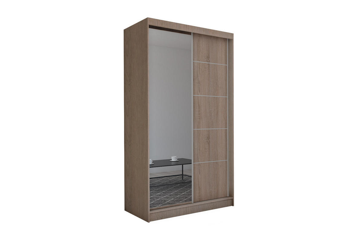 SCHWEBETÜRENSCHRANK MIRELLA 150/216/61 cm 2-türig mit Spiegel Sonoma Eiche - Sonoma Eiche, Holzwerkstoff (150/216/61cm) - MASSENO