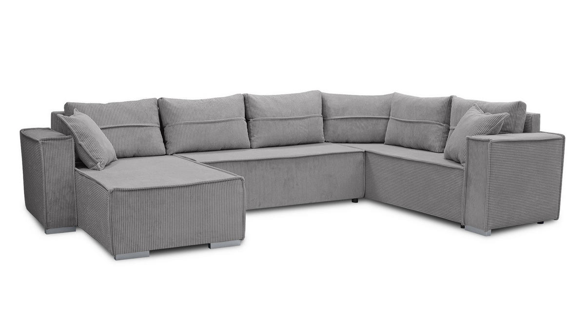 WOHNLANDSCHAFT Lovere U Grau 314/217/90 cm – mit Schlaffunktion und Bettkasten - Silberfarben/Grau, Textil/Metall (314/90/217cm) - AX Living