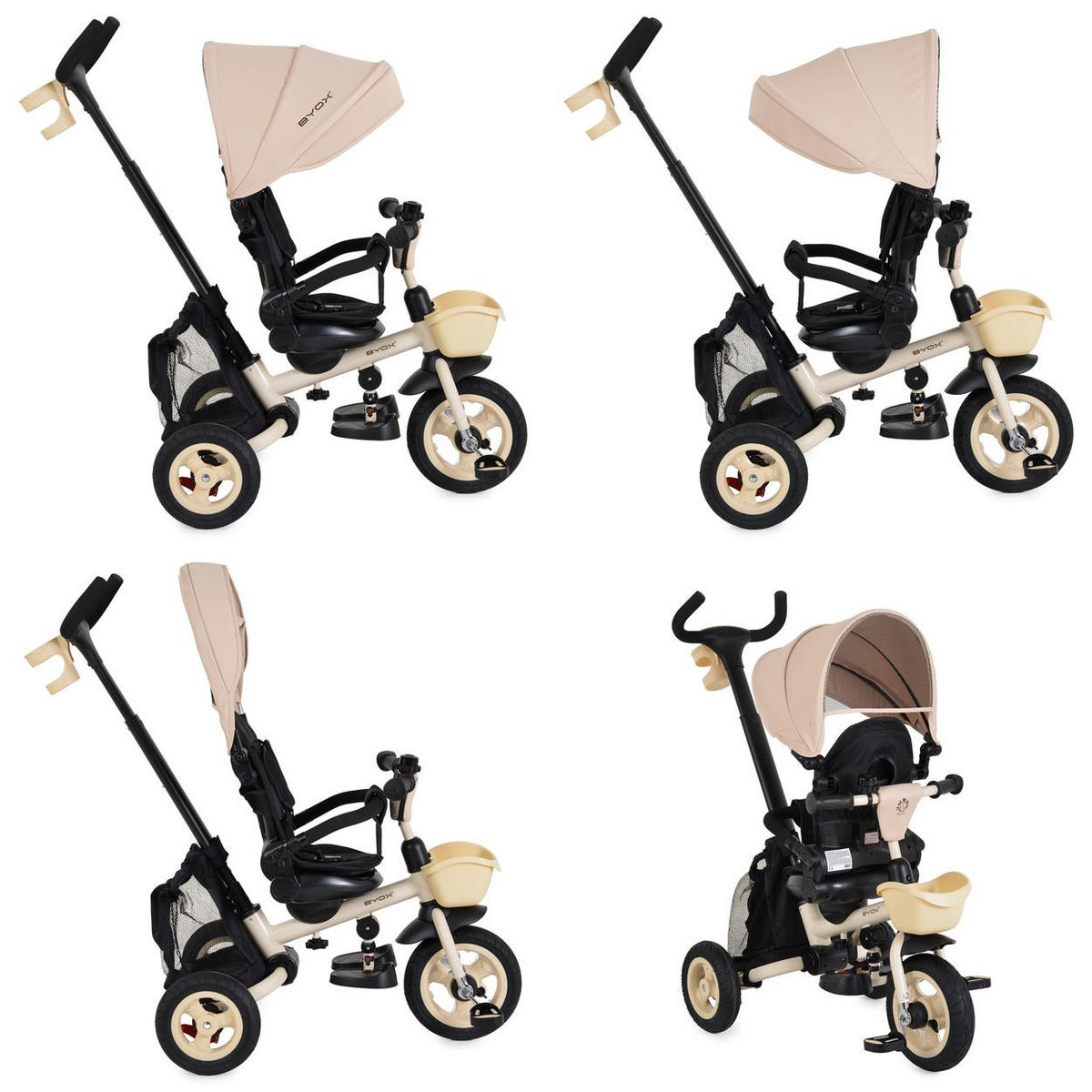 DREIRAD Flexy Lux 3 in 1 beige gelb Gummireifen, 360° drehbarer Sitz, Sonnendach, Getränkehalter - Beige, Metall (75/52/110cm)