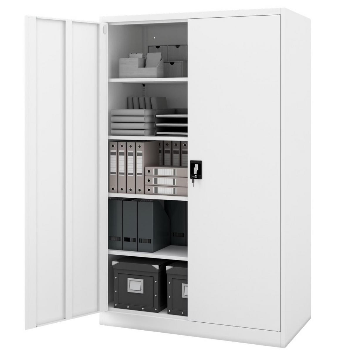 AKTENSCHRANK abschließbar KADO Flügeltüren 185x115x60cm Weiß - Weiß, Metall (115/185/60cm) - DELUKE