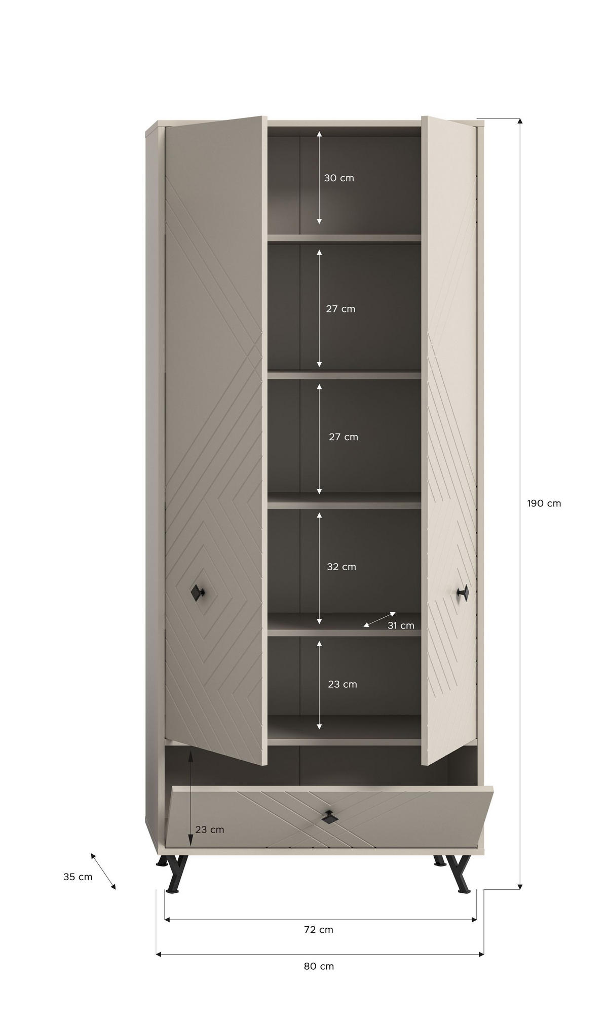 GARDEROBENSCHRANK NOTES (B/H/T: ca. 80/195/35 cm) in sandbeige/sandbeige matt - Sandfarben, Holzwerkstoff (80/195/35cm)