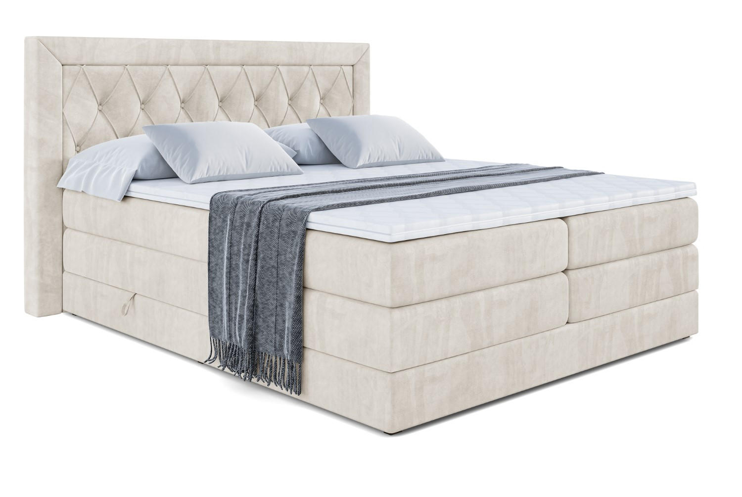 BOXSPRINGBETT NOEL KING - 160 x 200 - H3/H4 - Ecru - Ecru, Holzwerkstoff (160/200cm) - ALTDECOR