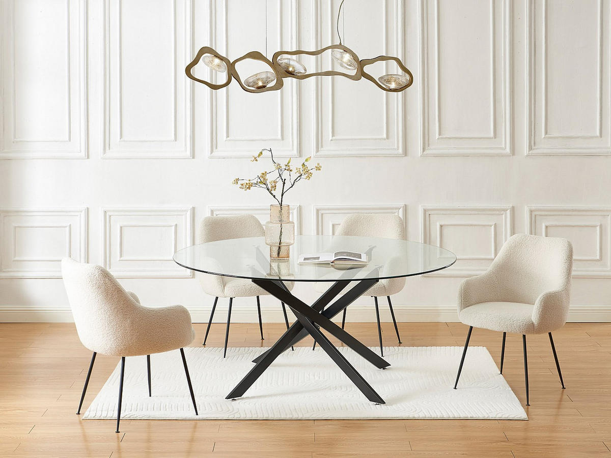 ESSTISCH rund für 6 Personen - Sicherheitsglas & schwarzes Metall - Transparent - COSIMA - Transparent, Glas (160/160/72.5cm) - Vente-Unique