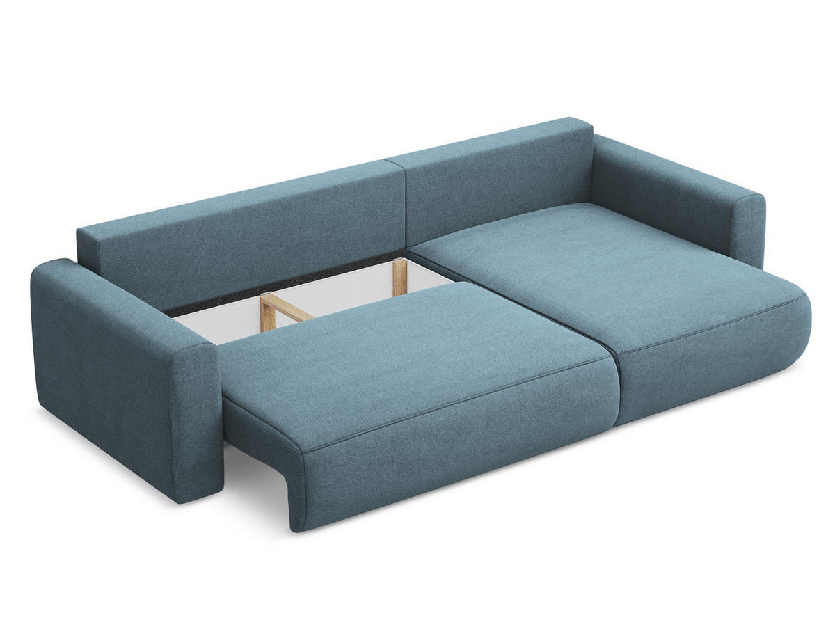 ECKSOFA mit Schlaffunktion Strukturstoff Stoff Blau - Blau/Schwarz, Kunststoff/Textil (278/149cm) - Makamii