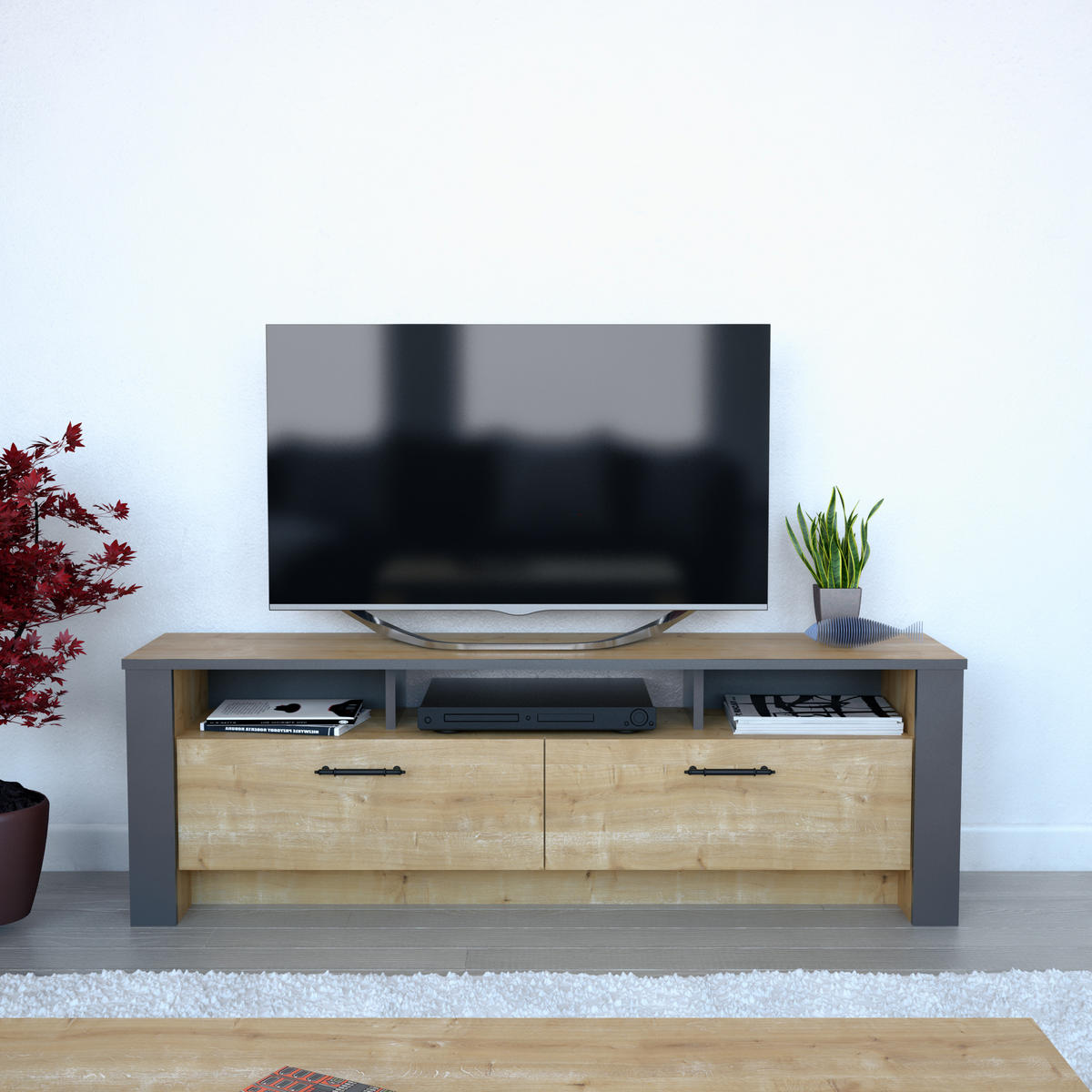 TV-ELEMENT Manhattan Eiche - Alteiche/Schwarz, Holzwerkstoff (150/48.7/35cm)