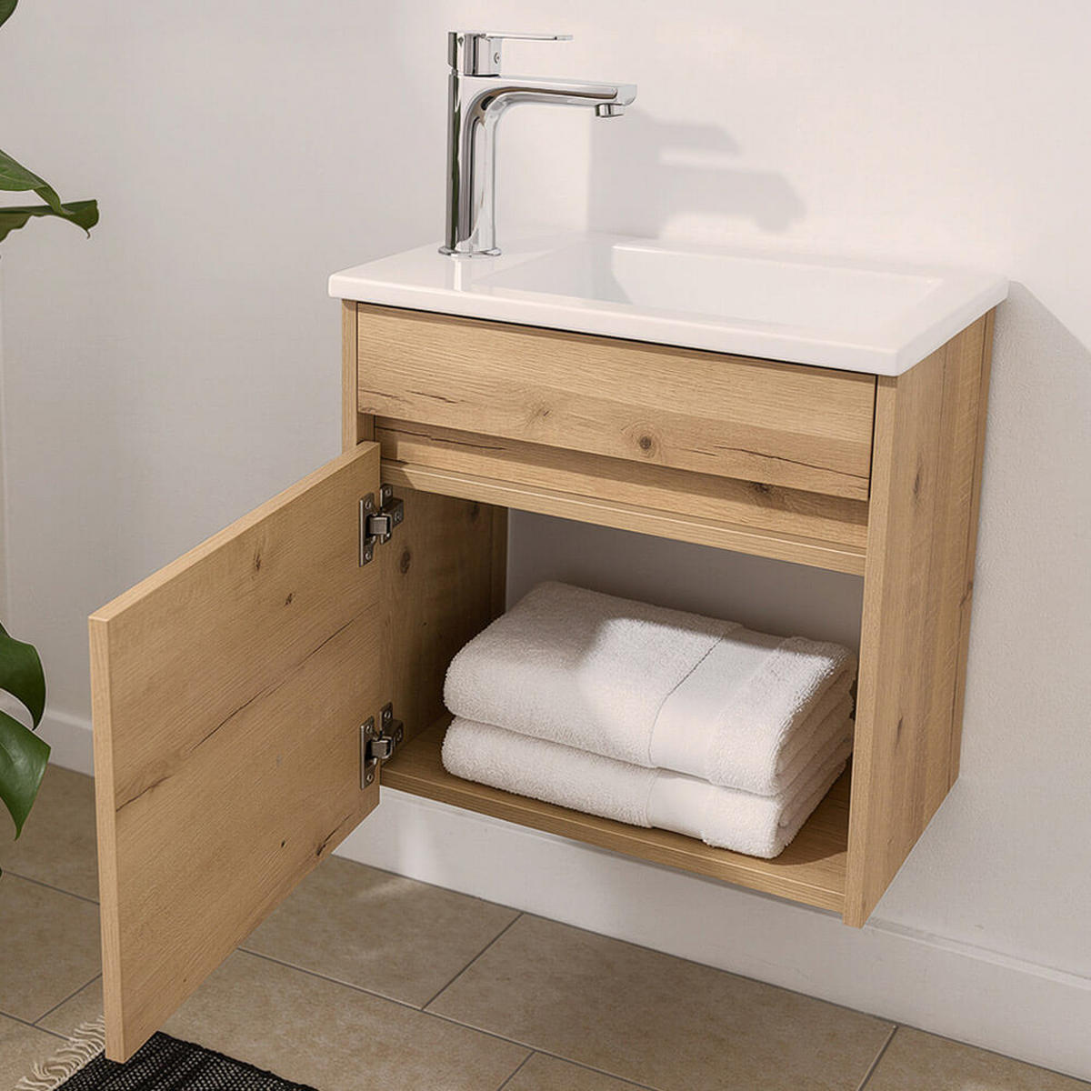 BADMÖBEL Komplettset BORKUM – Eiche - Eichefarben, Holzwerkstoff/Textil (45/48/25.5cm) - Home Deluxe
