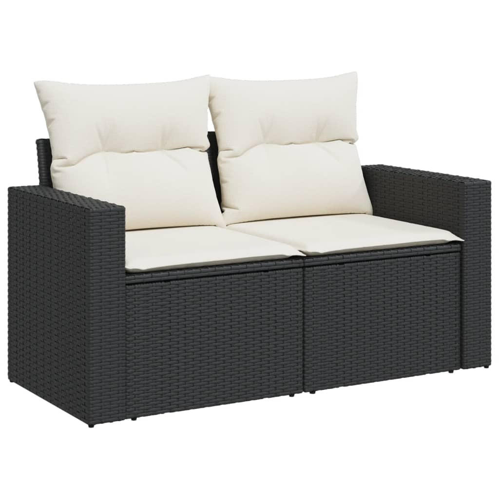 GARTENSOFA Mit Kissen 2-Sitzer Schwarz Poly Rattan - Schwarz, Kunststoff (131/69/62cm) - vidaXL
