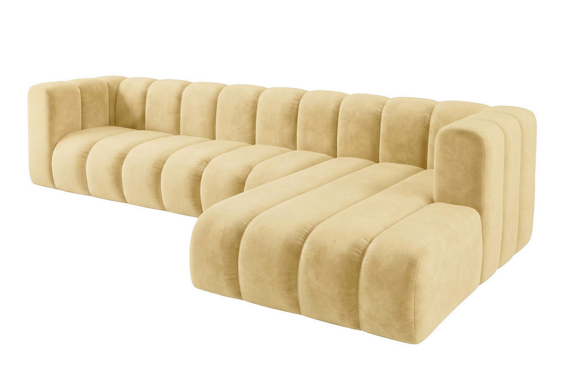 ECKSOFA Modulares In L-Form, Velvet-Stoff Riviera, Buttergelb, Rechts, GRAND 318 cm - Hellgelb, Holz (318/179cm) - Kaiser Möbel