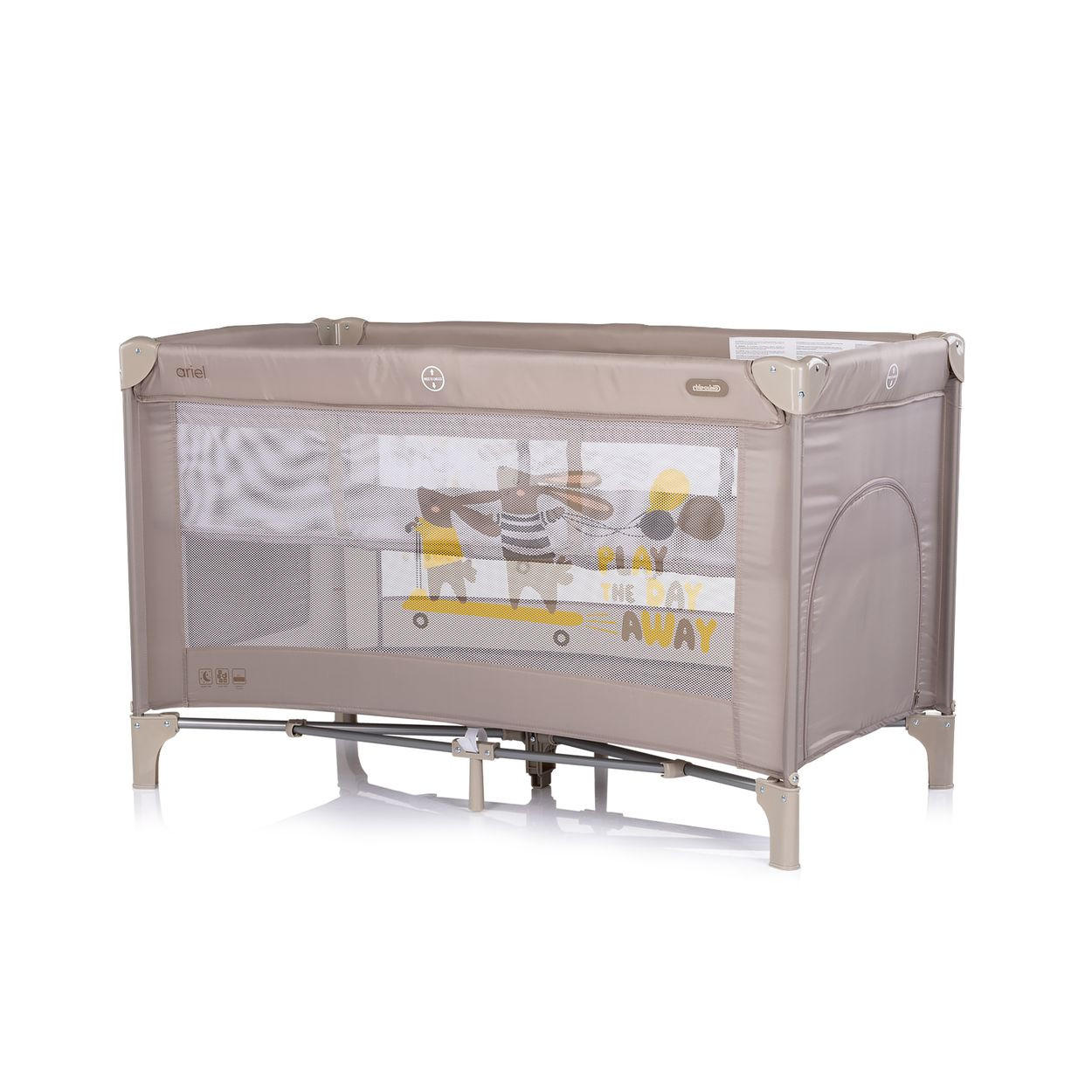 BABYREISEBETT Ariel 2 Ebenen beige braun Tragetasche, Seiteneingang, Seitentasche, Polyester, Reißverschluss - Beige, Metall (60/120cm) - Chipolino
