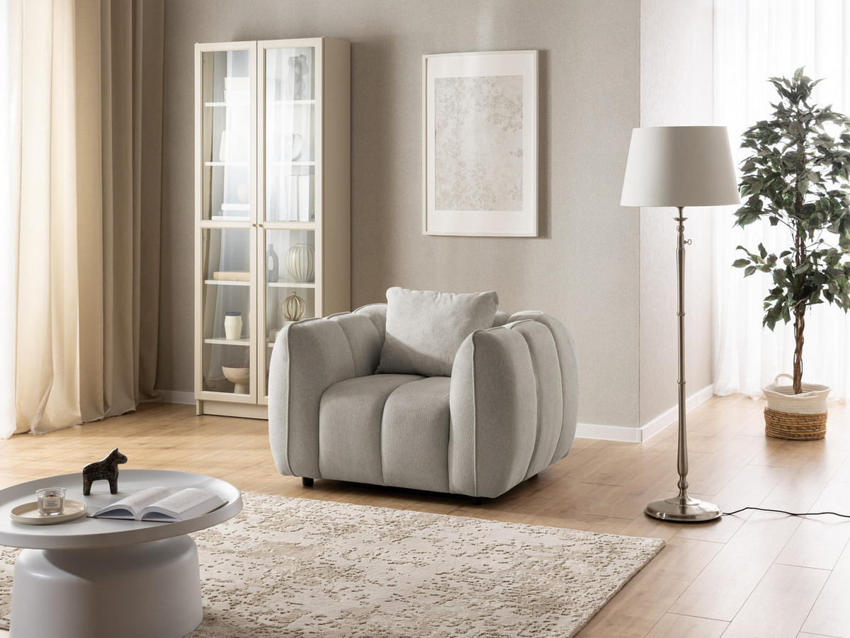 SITZGARNITUR 3+1 Nubira in tief gesteppter Bubble-Optik aus weichem Taupe Strukturstoff im modernen Design - Taupe/Schwarz, Holz/Kunststoff (228/69/89cm) - S-Style Möbel