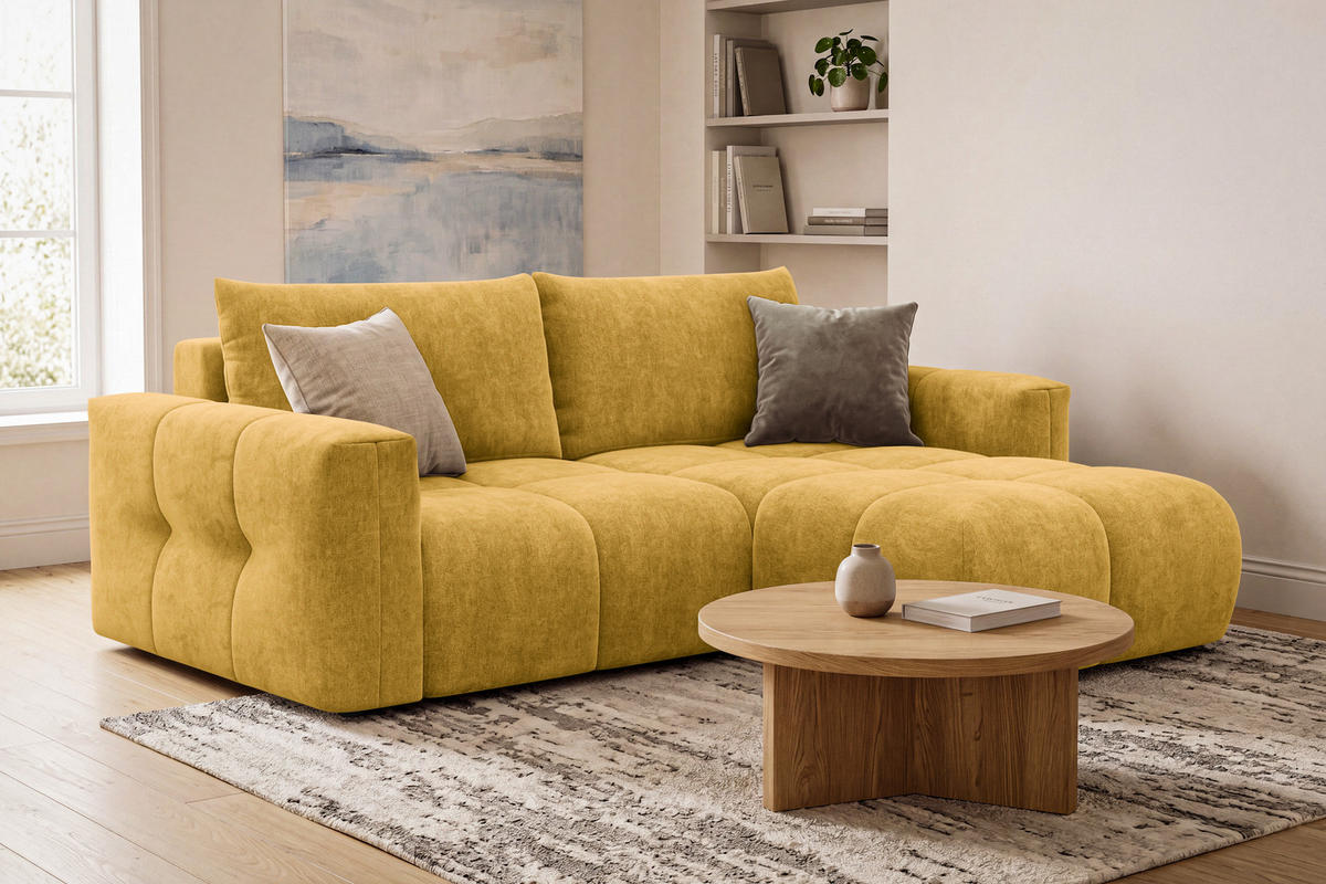 ECKSOFA VERONA 3-Sitzer rechts, Gelb - Gelb/Schwarz, Holz/Textil (224/173cm) - Courtois Laville