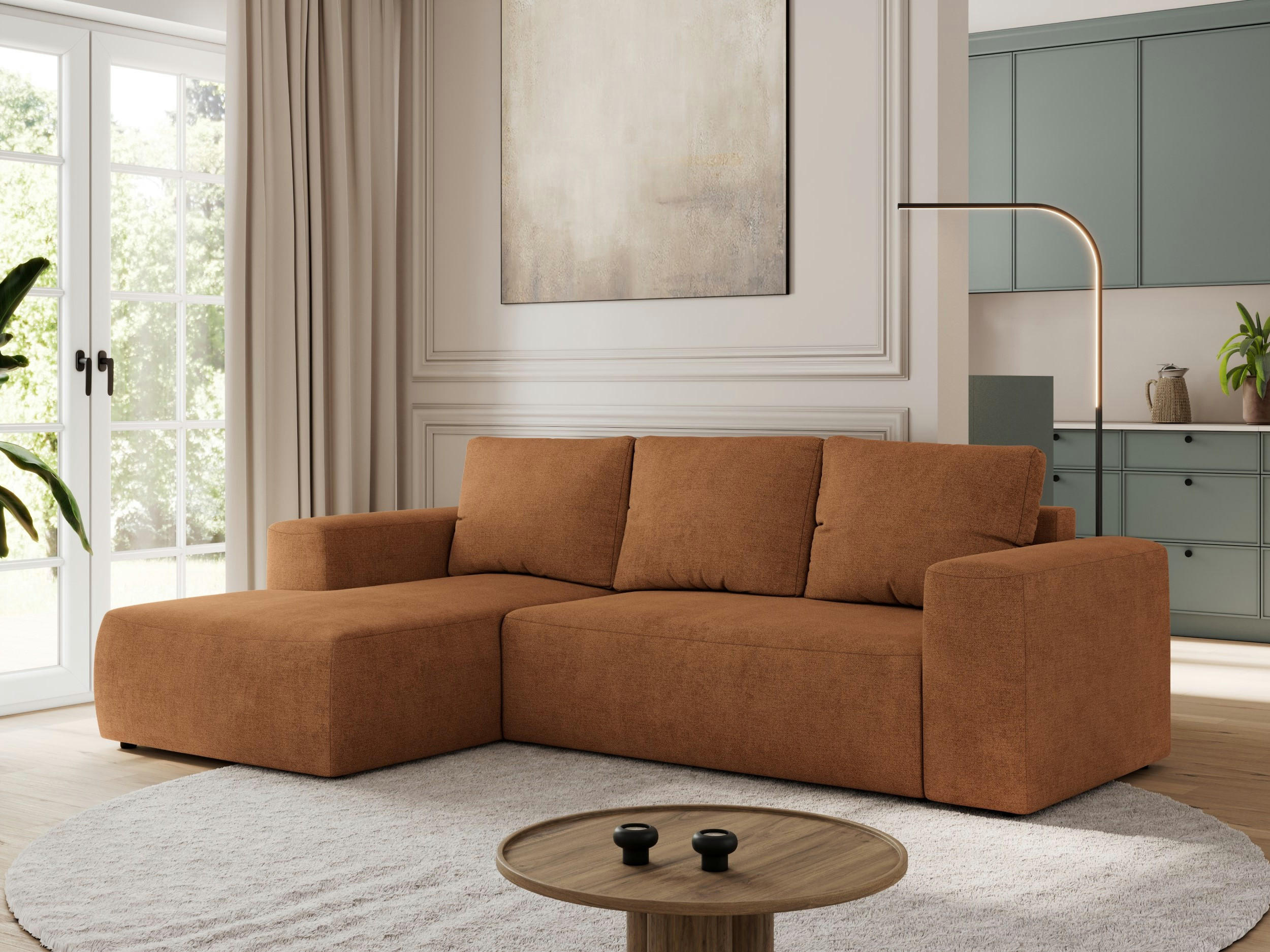 ECKSOFA TRENTINO L Orange Stukture - Links - Schwarz/Orange, Textil (266/164cm) - MKS