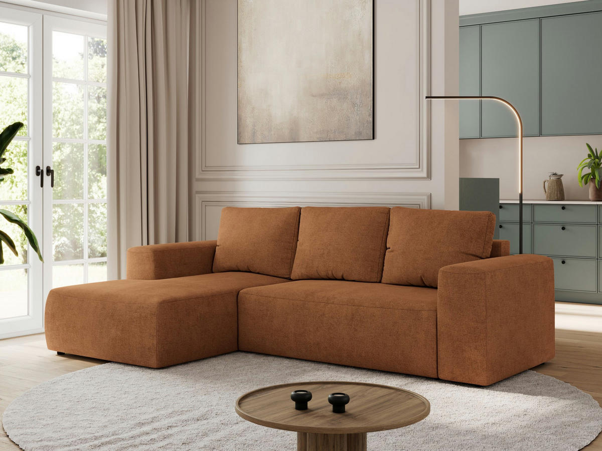 ECKSOFA TRENTINO L Orange Stukture - Links - Schwarz/Orange, Textil (266/164cm) - MKS