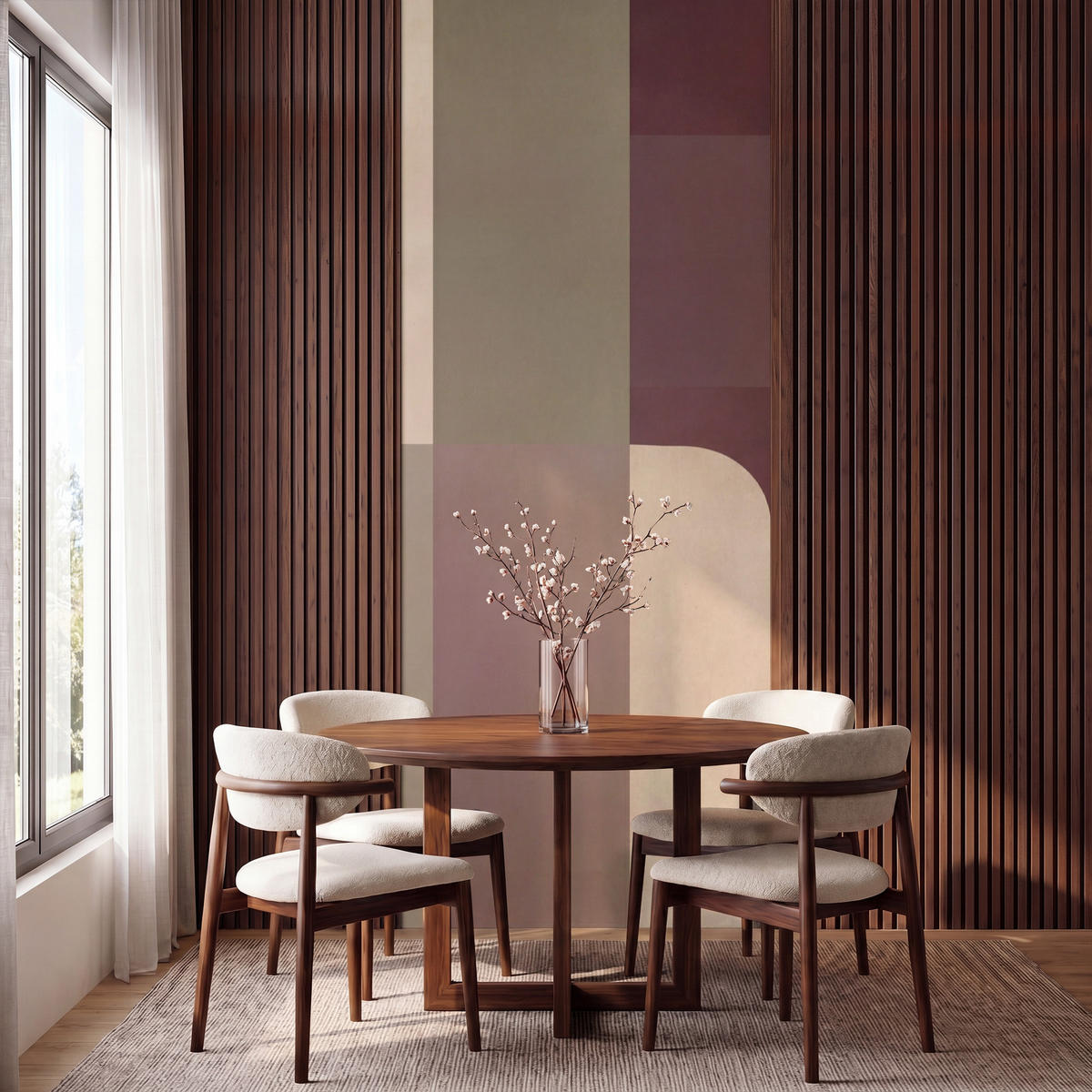 TAPETE - Unis - Abstrakt - Bordeaux - Linien - 120x280 cm - Multicolor, Papier (120/280cm) - OnlyWow