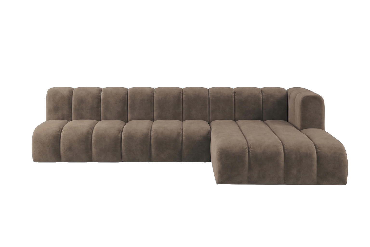 ECKSOFA Modulares In L-Form, Velvet-Stoff Riviera, Braun, Rechts, GRAND 295 cm - Braun, Holz (295/179cm) - Kaiser Möbel