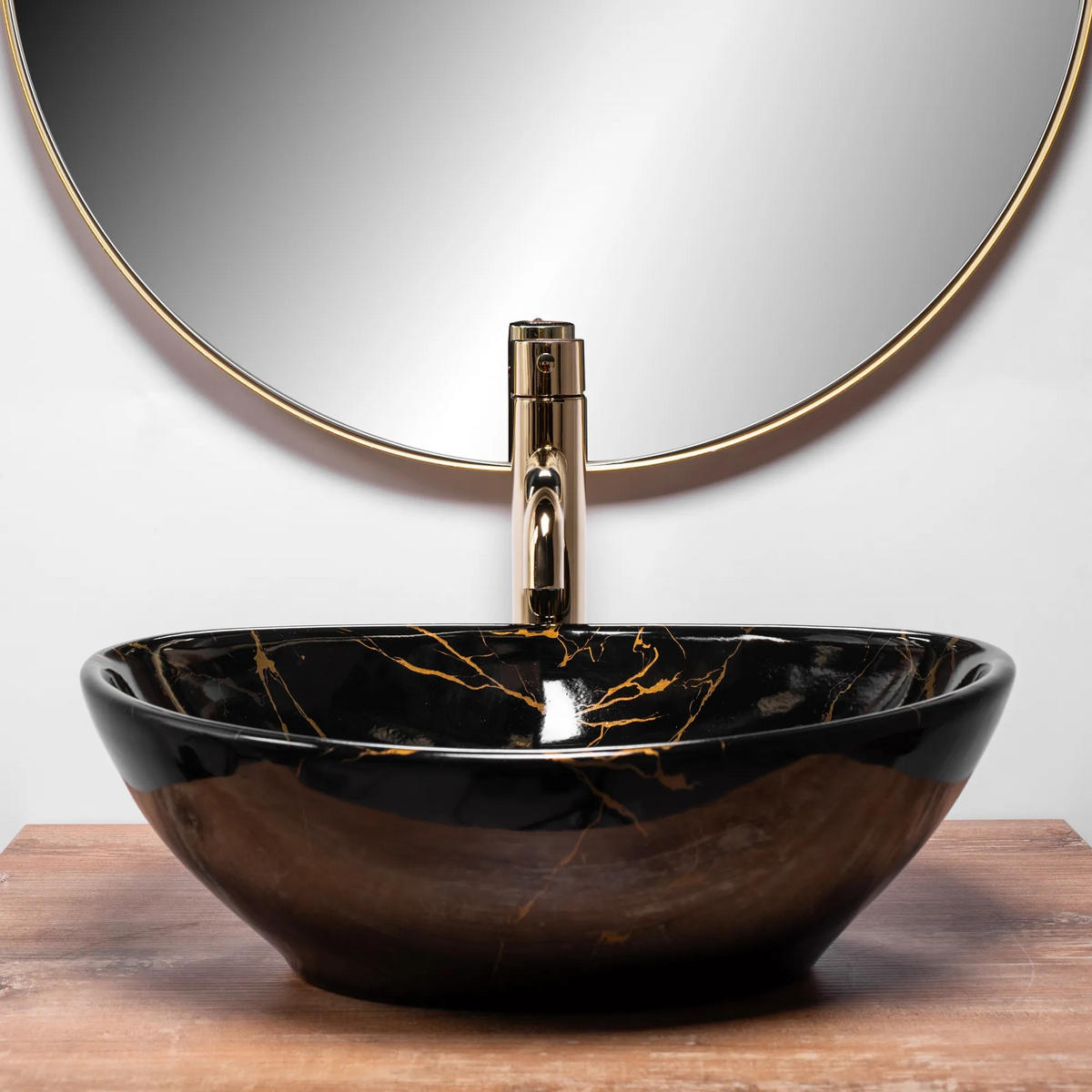 AUFSATZWASCHBECKEN Rea Sofia Black Marble - Schwarz, Keramik (34.5/15/41cm) - REA