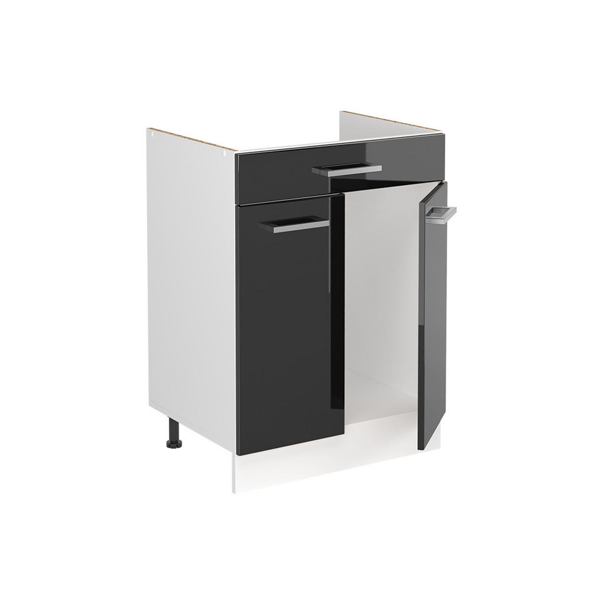 SPÜLENUNTERSCHRANK R-Line, Anthrazit Hochglanz/Weiß, 60 cm Arbeitsplatte Anthrazit - Anthrazit/Weiß, Holzwerkstoff (60/81.6/60cm) - Vicco