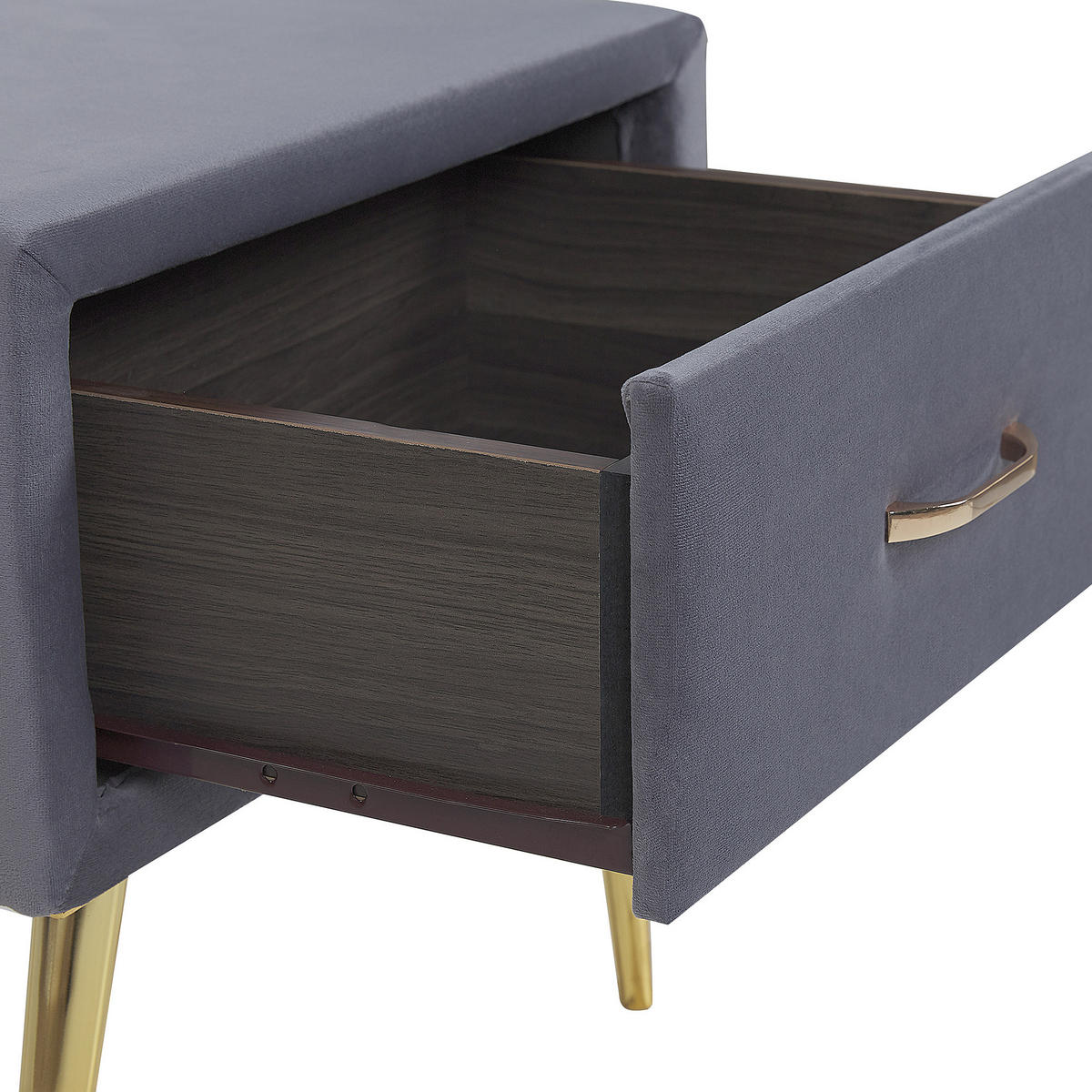 NACHTTISCH Samtstoff grau/gold 1 Schublade 38/46/49 cm Flayat - Goldfarben/Grau, Textil (46/49/38cm) - Beliani
