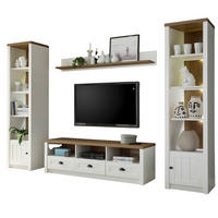 WOHNWAND weiß Pinie, Eiche hell Landhaus, Wohnkombination 4-teilig 300 x 198 cm - Eichefarben/Schwarz, Holzwerkstoff/Kunststoff (300/198/43cm) - Furn.Design