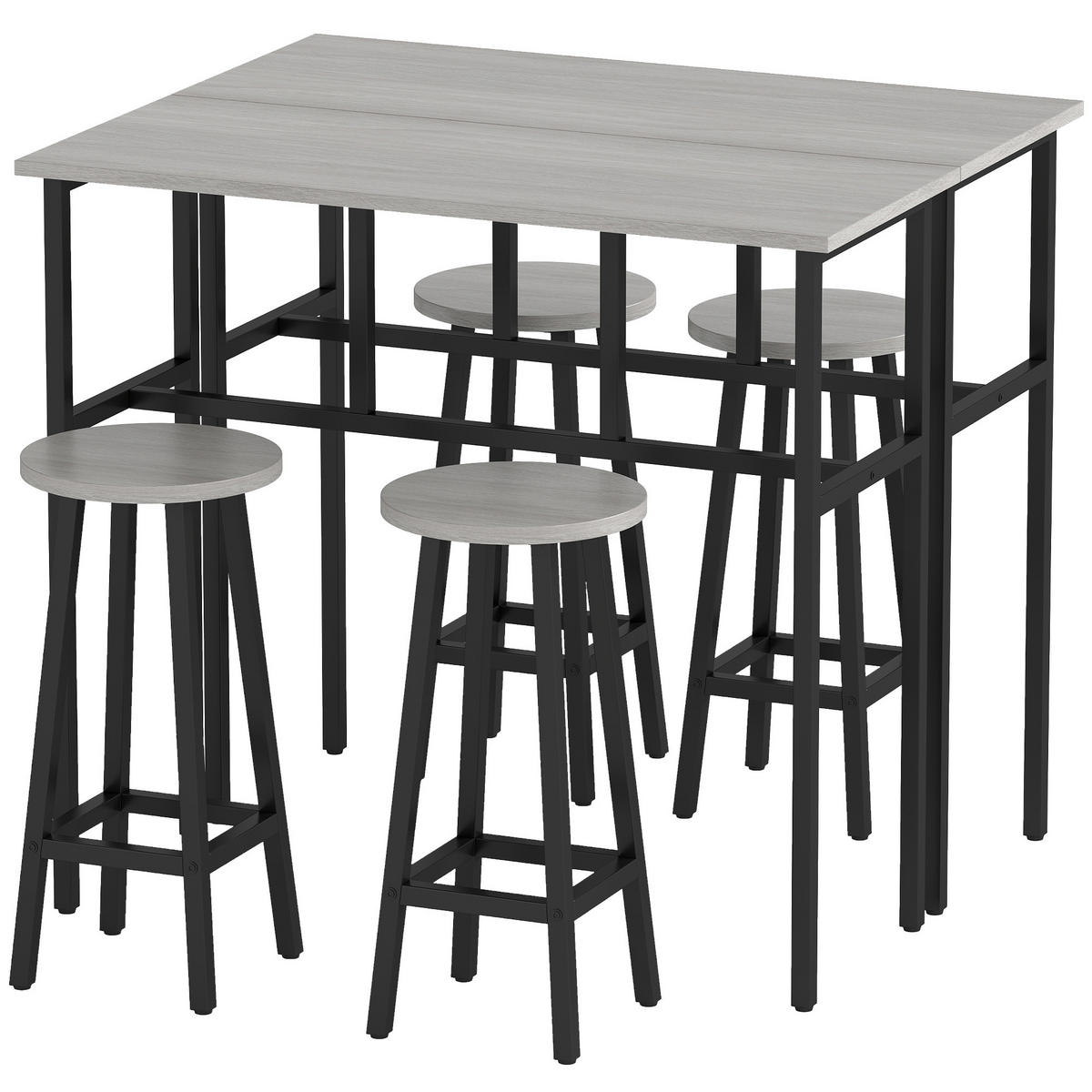 BARTISCH-SET, Spanplatte, Grau+Schwarz - Grau, Kunststoff (40/90/100cm) - HOMCOM