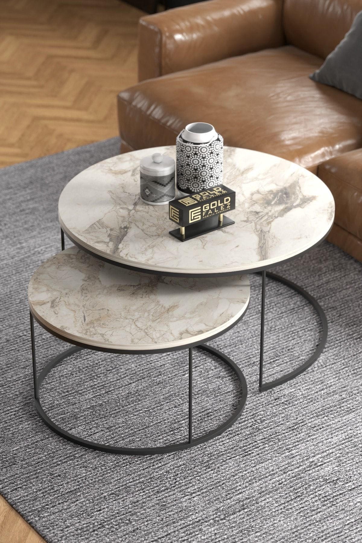 COUCHTISCH-SET 2 TLG. Trevano - Schwarz/Weiß, Holzwerkstoff/Metall (70/70/51cm) - [en.casa]