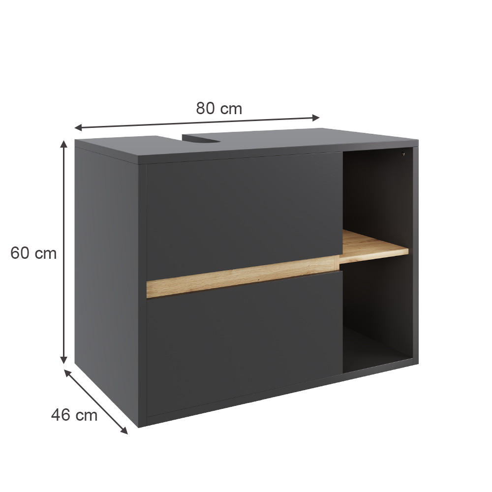 WASCHBECKENUNTERSCHRANK Viola Grau/Artisan 80 x 60 cm mit 2 Schubladen - Eiche Artisan/Grau, Holzwerkstoff (80/60/46cm) - Vicco
