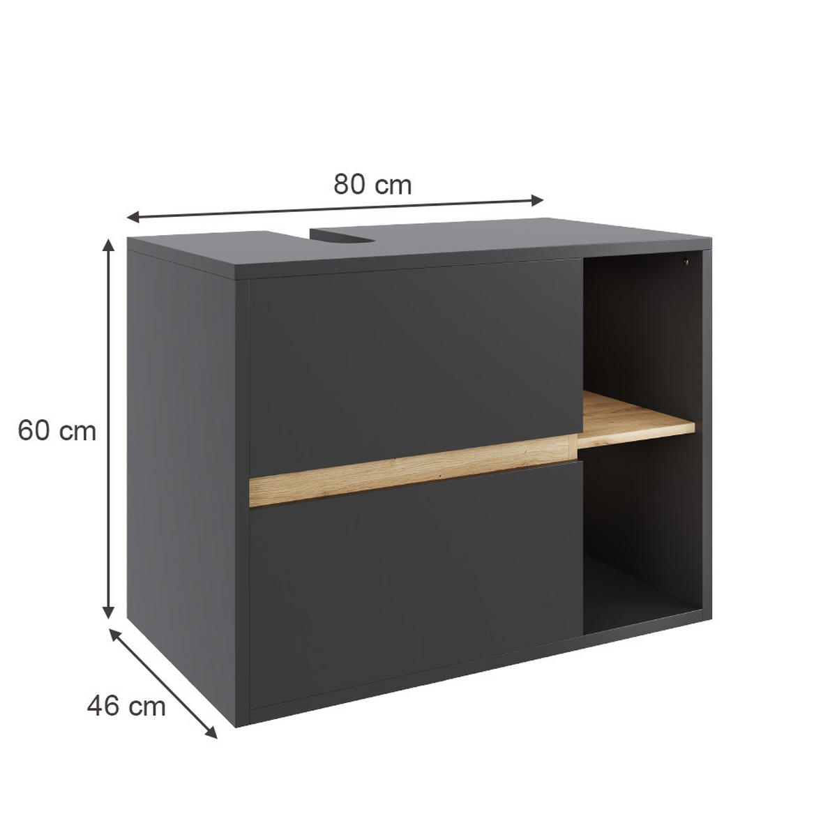 WASCHBECKENUNTERSCHRANK Viola Grau/Artisan 80 x 60 cm mit 2 Schubladen - Eiche Artisan/Grau, Holzwerkstoff (80/60/46cm) - Vicco