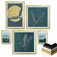 WANDBILDER 5er Set - 50x50 cm & 20x30 cm & 40x60 cm Goldrahmen - Abstrakte Landschaften von Vogelwellen - Goldfarben, Kunststoff (40/60cm) - ArtPrintCave
