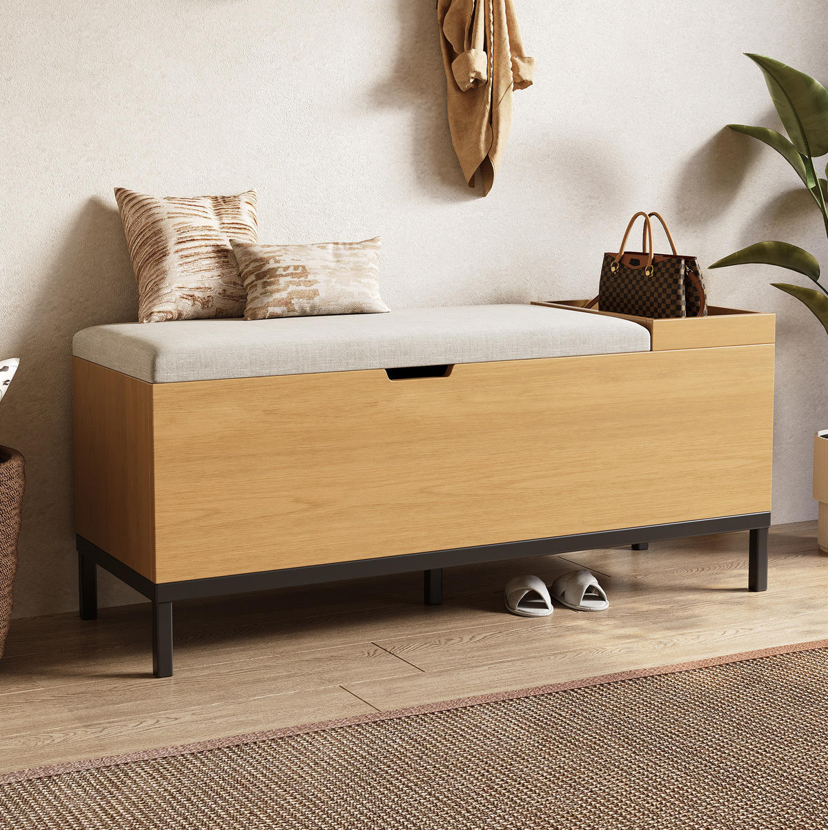 SCHUHSCHRANK 115/40/49,5 cm in Natur mit Stauraum und gepolsterter Sitzfläche - Naturfarben, Holzwerkstoff (115/40/49.5cm) - BEAOK