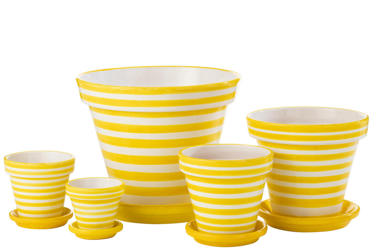 BLUMENTOPF GRANADA STRIPES - Töpferei - Gelb - M - Ø 27 cm - Multicolor, Keramik (50/40cm) - J-Line
