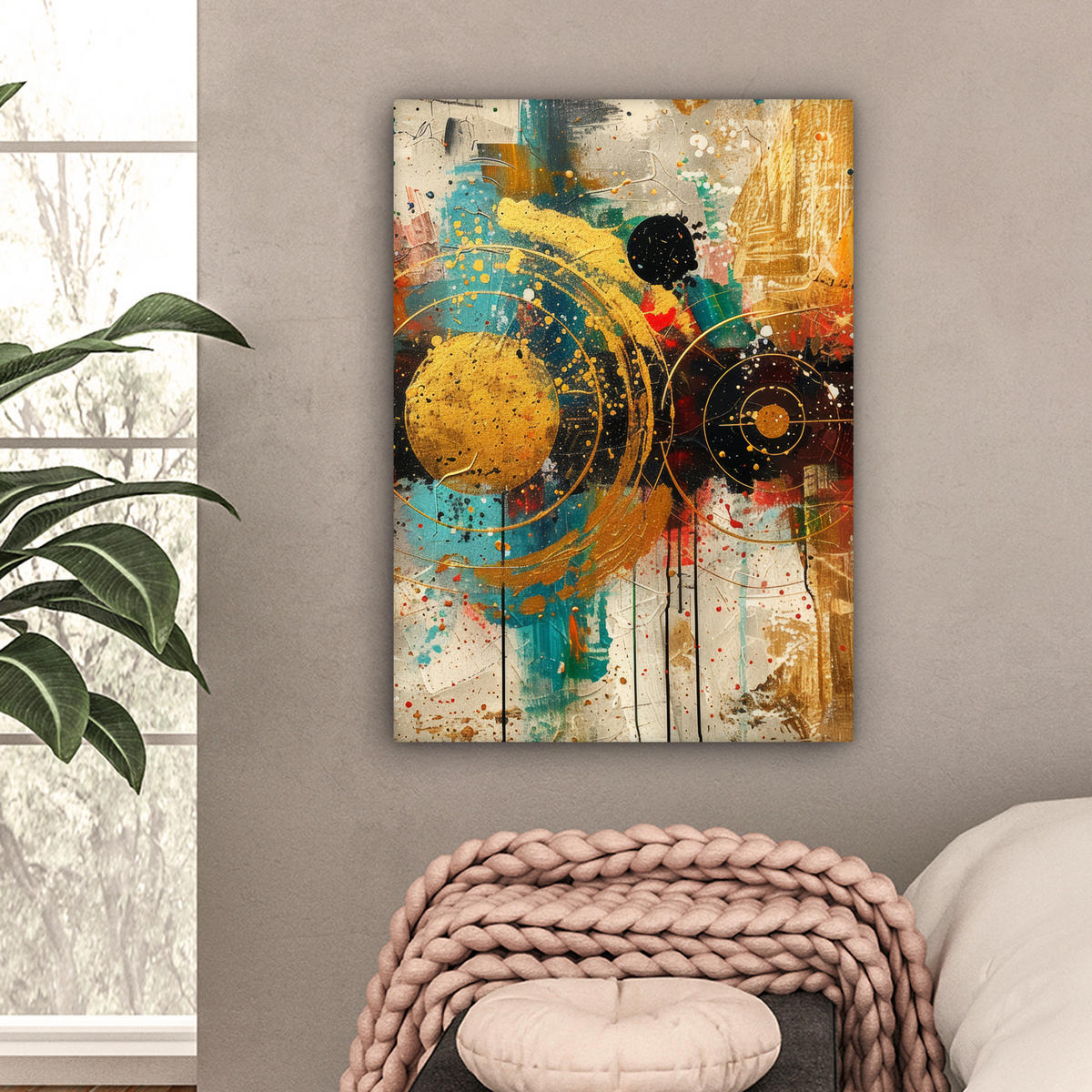 OBRAZ NA PLÁTNE Abstraktné - umenie - zlaté - moderné 60x80 cm - viacfarebná, textil (60/80cm) - MuchoWow