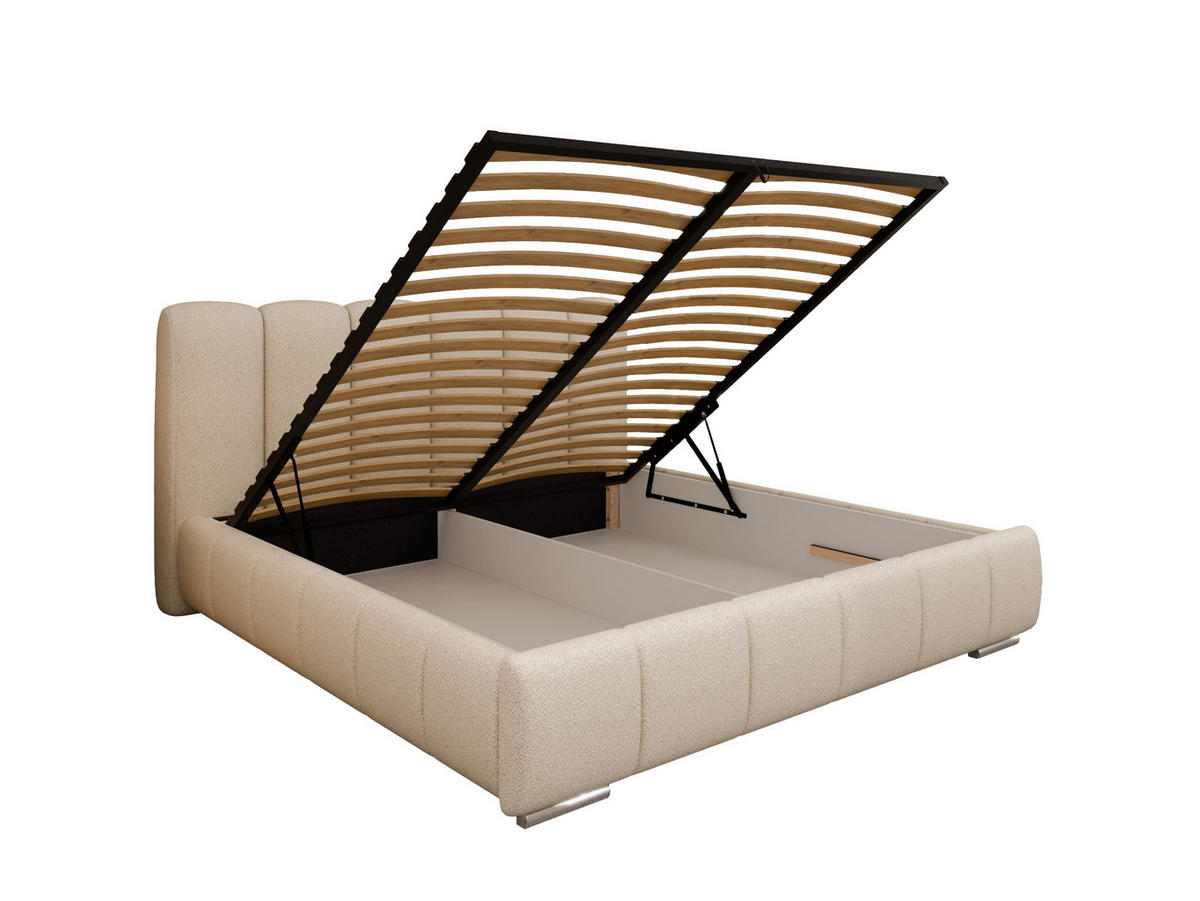 POLSTERBETT ZAIRA 180 x 200 cm mit Bettkasten und Lattenrost, 7-Zonen-Taschenfederkernmatratze CIRA (24 cm) – Beige - Beige, Holz (180/206cm) - Panda Möbel