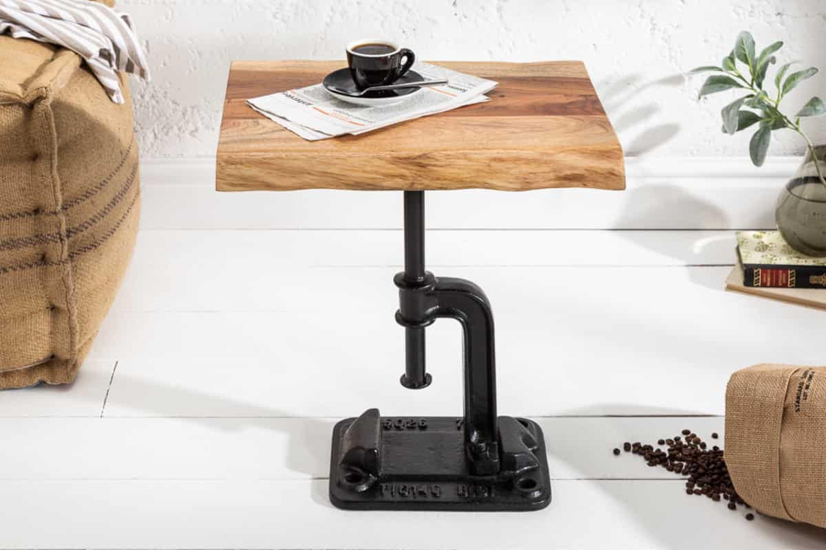 BEISTELLTISCH FACTORY Akazie 50cm - Schwarz/Braun, Holz/Metall (35/43/46cm) - riess-ambiente