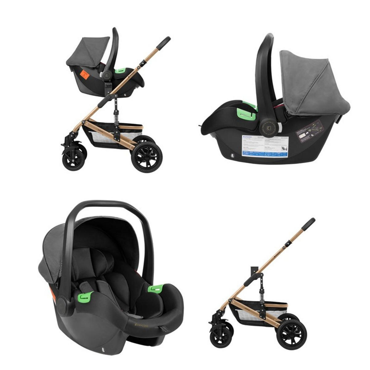 KOMBIKINDERWAGEN Amaia 3 in 1 dunkelgrau Size Babyschale umbaubar Federung Tasche - Dunkelgrau, Metall (86/50/107cm) - Kikka boo