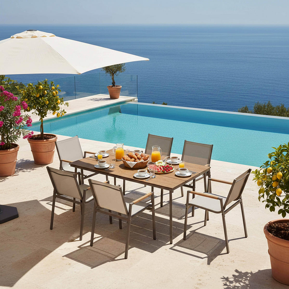 GARTENSET 7-tlg., Taupe - Taupe, Metall - Oviala