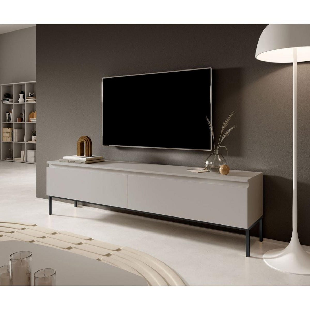 TV-SCHRANK Bemmi Beige mit schwarzen Beinen 175 cm - Beige/Schwarz, Holzwerkstoff/Metall (175/44.5/32cm) - Selsey