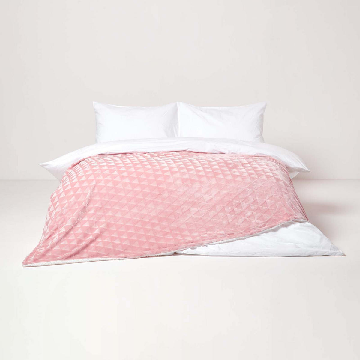 KUSCHELDECKE Sherpa 160/200 cm, Samtdecke mit Dreieckmuster - Rosa, Textil (160/200cm) - Homescapes