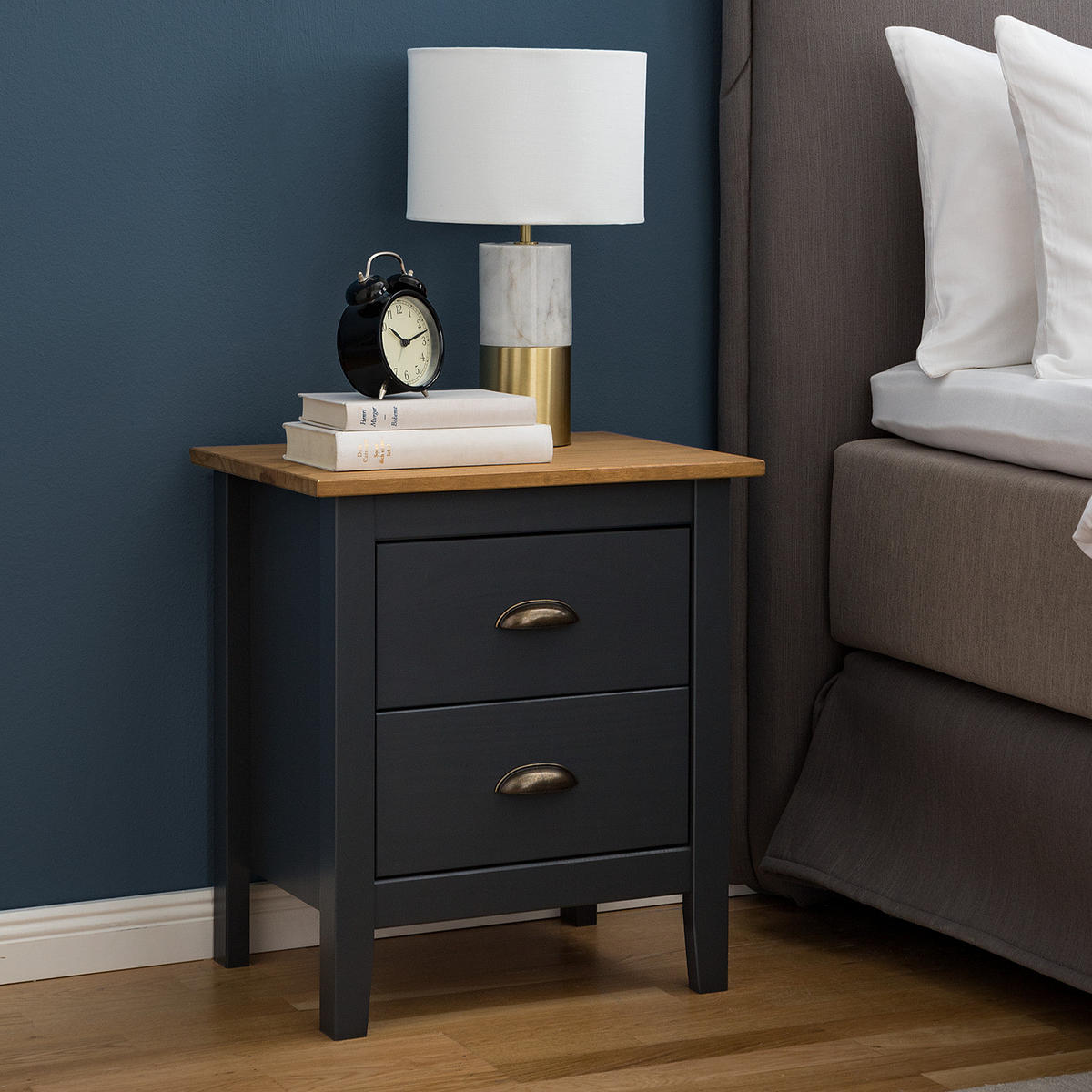 NACHTKOMMODE - Kiefer massiv - Anthrazit, Holz (46/52/35cm) - home24