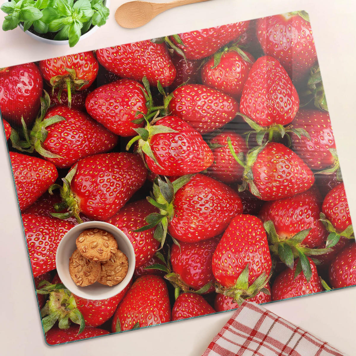 GLASPLATTE 60x52 cm Erdbeeren - Rot, Glas (60/0.4/52cm) - TULUP
