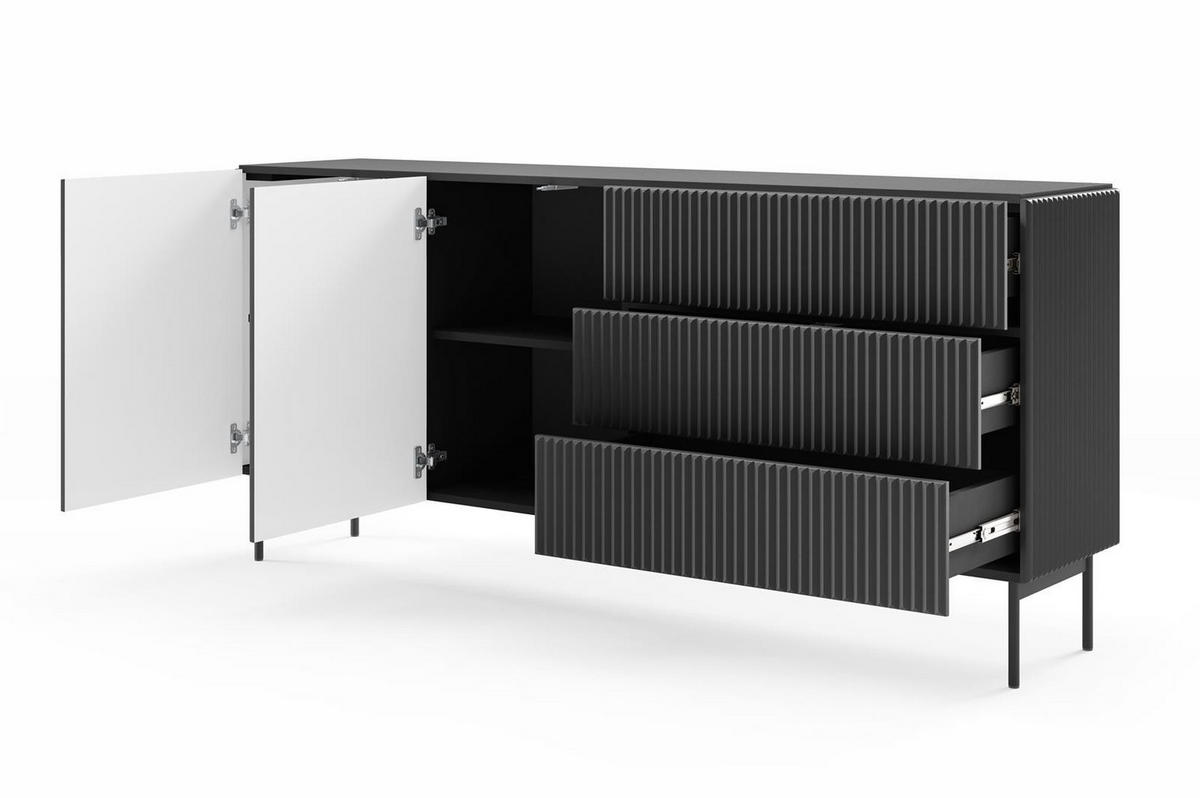 SIDEBOARD Tutti Schwarz, zweitürige mit Schubladen - Schwarz, Holzwerkstoff/Metall (177/81/40cm) - Bettso