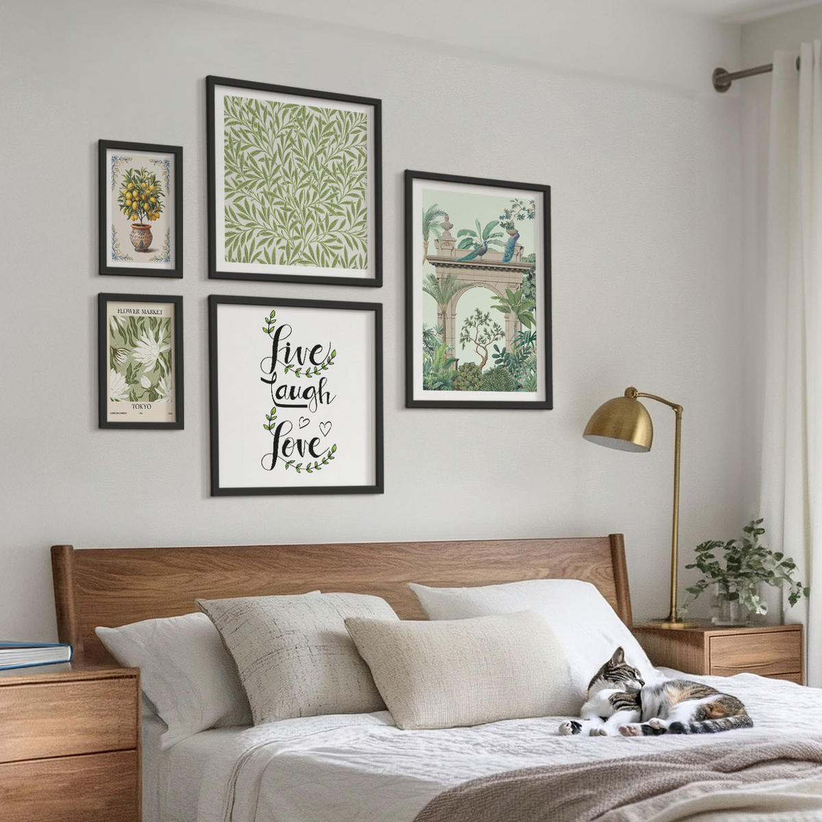 WANDBILDER 5er-Set - 50x50 cm & 20x30 cm & 40x60 cm Schwarzer Rahmen - Grüne Blätter exotischer Pflanzen - Schwarz, Kunststoff (40/60cm) - ArtPrintCave