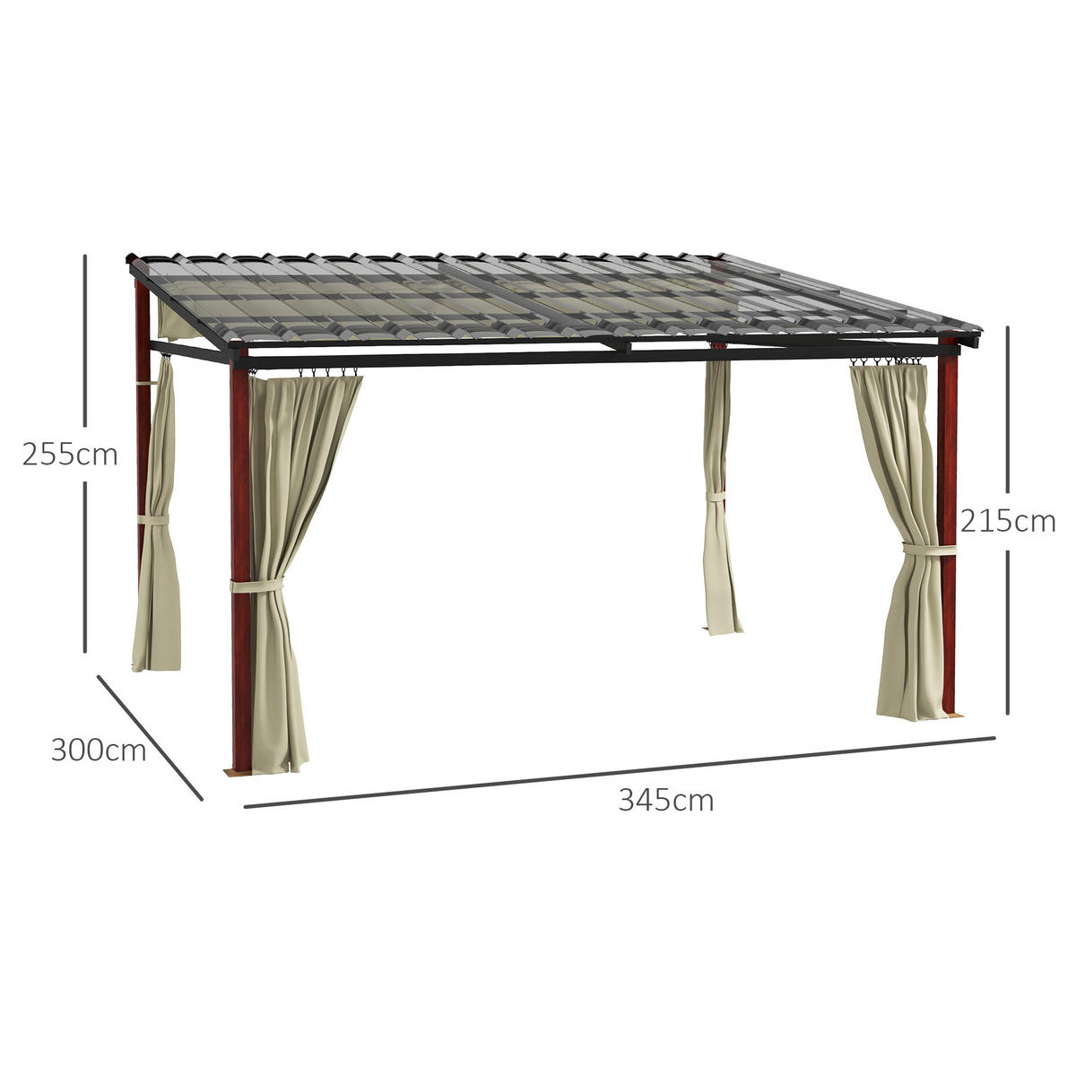 PERGOLA Pavillon mit Seitenwände, Beige - Beige, Kunststoff (300/255/345cm) - Outsunny