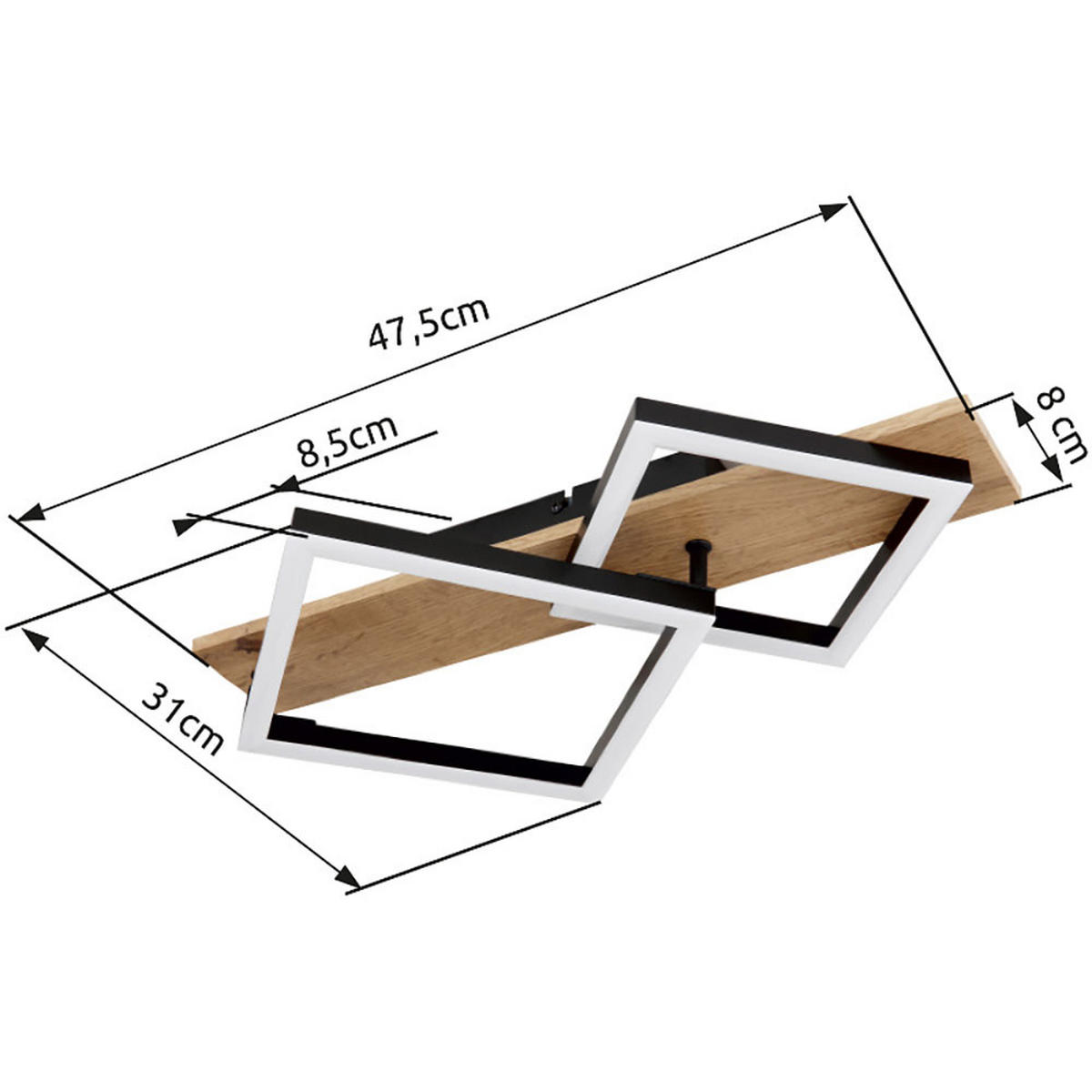 LED DECKENLEUCHTE Metall Schwarz Holzoptik - Schwarz, Metall (47/31/8.5cm) - Globo Lighting