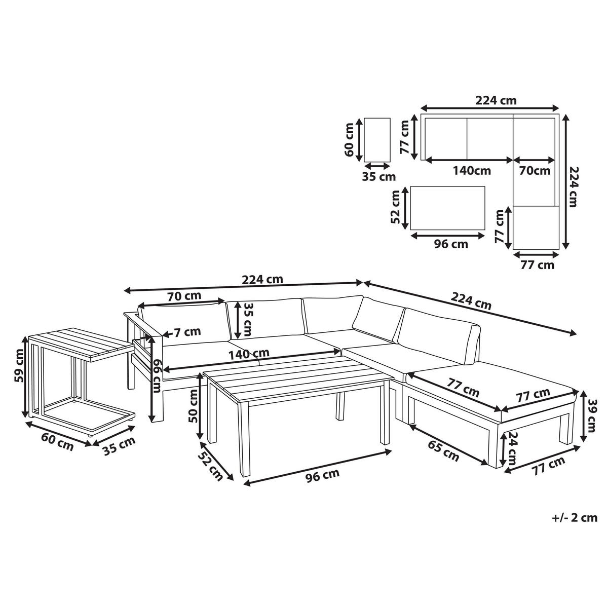 LOUNGE SET 5-Sitzer weiß Auflagen beige Messina - Beige/Weiß, Metall - Beliani