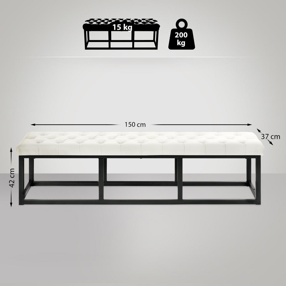 SITZBANK Polly Samt Schwarz 150 cm creme - Naturfarben, Metall (150/42/37cm) - TPFLiving