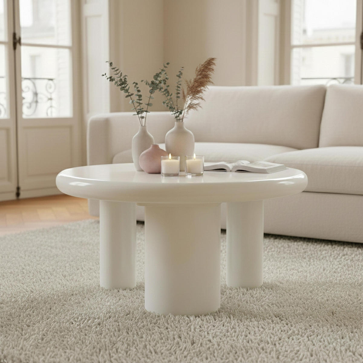 COUCHTISCH, Ekru - Weiß, Holzwerkstoff (70/70/35.5cm) - Oviala