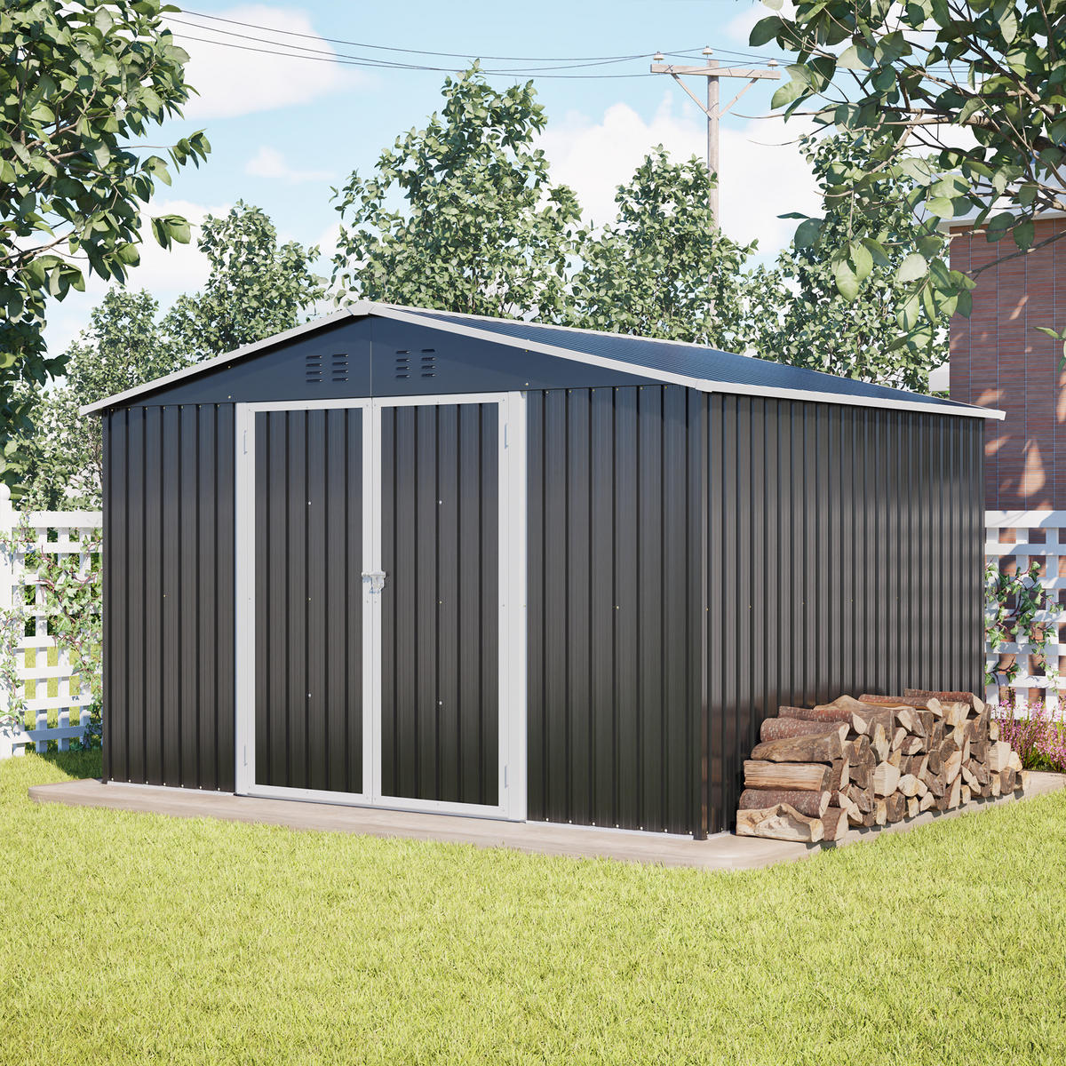 GERÄTESCHUPPEN SATTELDACH 300x252x191 cm Anthrazit - Grau, Metall (252/191/300cm) - ComfortXL