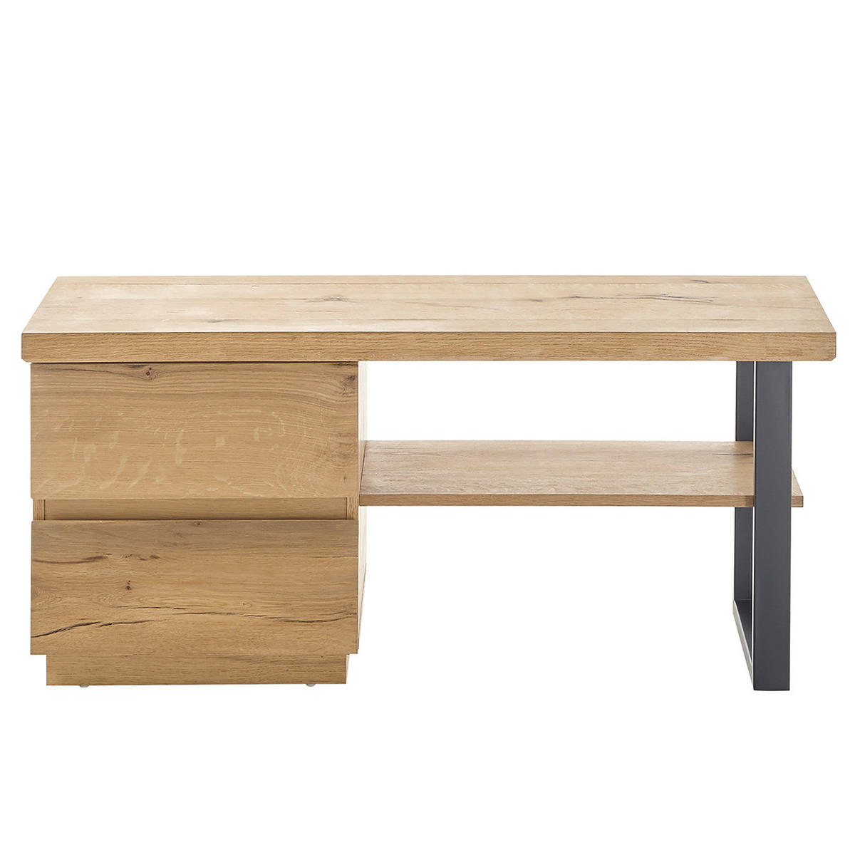 GARDEROBENBANK - Echtholzfurnier / Metall - Risseiche / Schwarz - Eichefarben, Holzwerkstoff/Metall (108/47/41cm) - home24