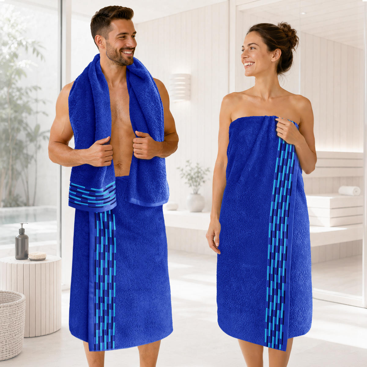 BADETUCH extra groß Lugano Königsblau 90x180 cm - Dunkelblau, Textil (90/180cm) - Lashuma