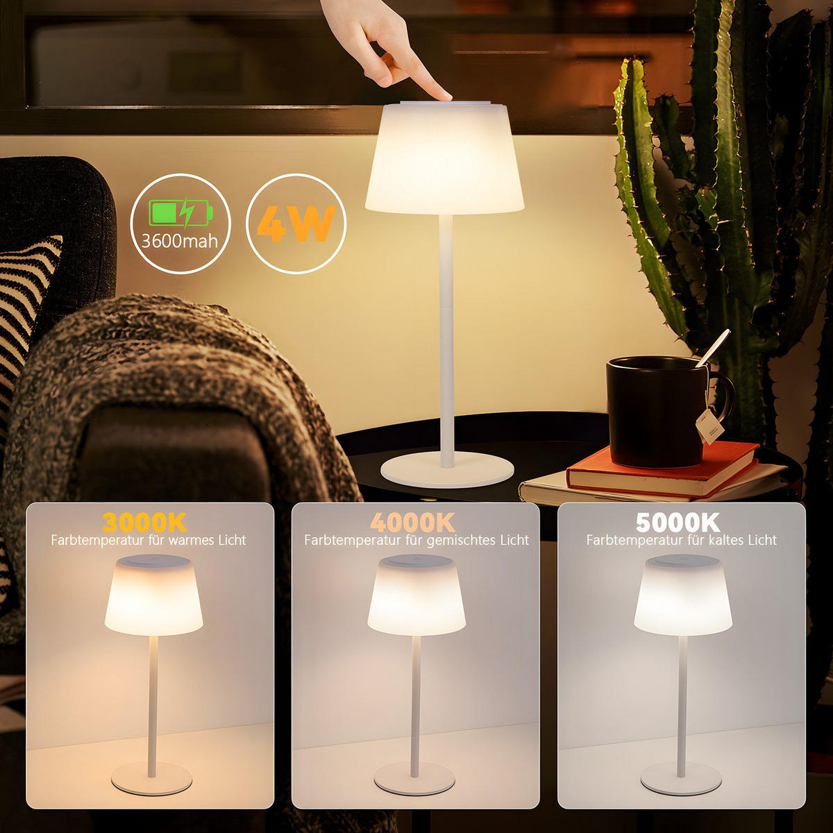 LED stolní lampa Abdank 13/13/30,5cm - bílá, plast (13/13/30.5cm) - Nettlife